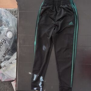 Adidas Kids Black Joggers with Green Stripes